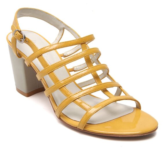 Kenneth Cole New York Patent Leather Caged Sandals Ankle strap Yellow Grey - Picture 7 of 13